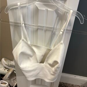 White Ribbed Crop Top with Spaghetti Straps